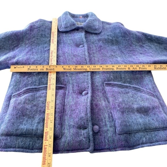 VTG Freedom Wear Irish Mohair Wool Coat Jacket Sz Medium Plaid Purple Periwinkle - Picture 6 of 16